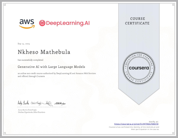 Generative AI with Large Language Models Certificate Preview
